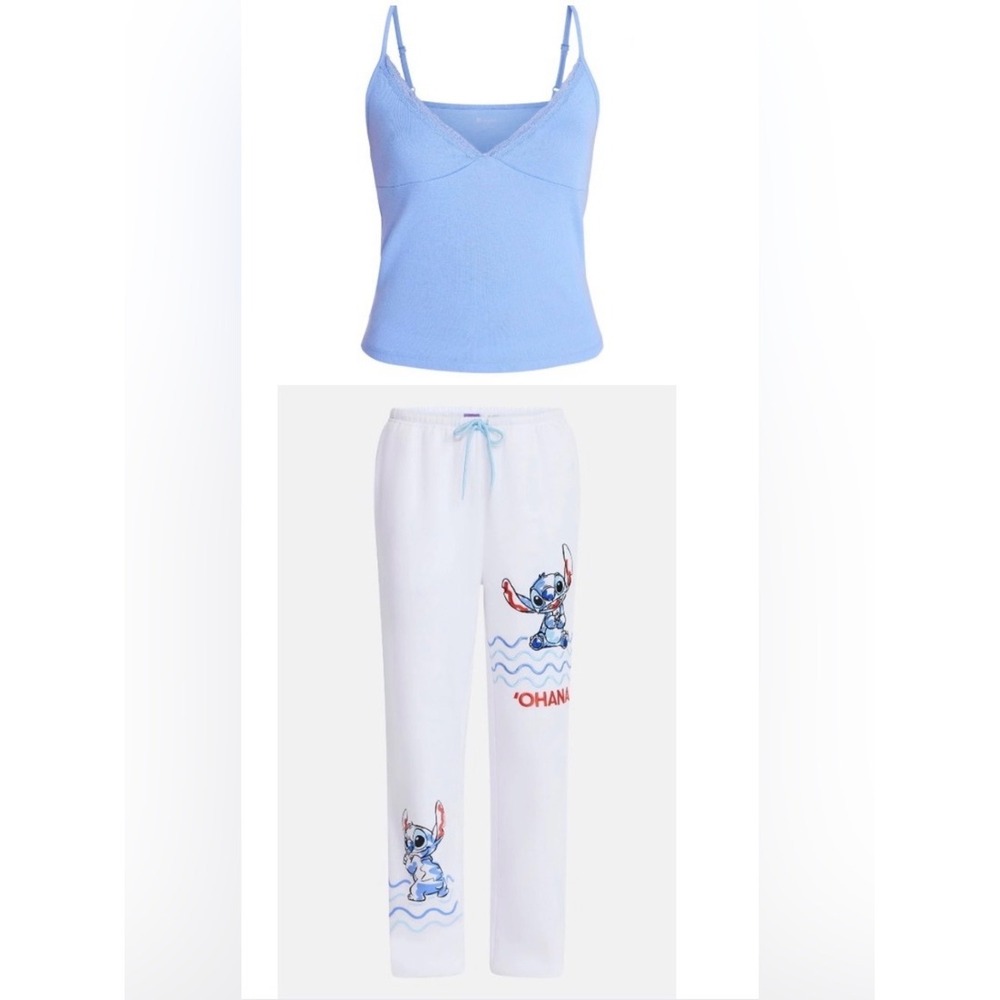 Disney Light Blue Tank & White Stitch 'Ohana' Lounge Set Sweatpants and Tank Top